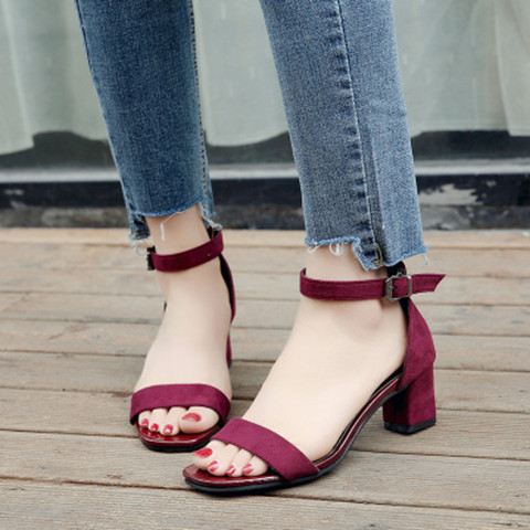 New open toed ROMAN SANDALS summer 2020 medium heel thick heel students all kinds of button belt fairy high heels