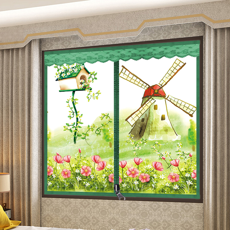 Zipper anti mosquito screen window mesh self-adhesive window curtain Velcro sand window magnetic curtain self-contained invisible home