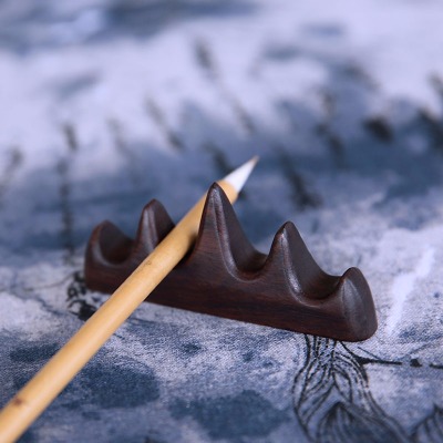 千真堂文房用品黑梓木毛笔架子笔搁笔架山笔托实木复古山叉初学者