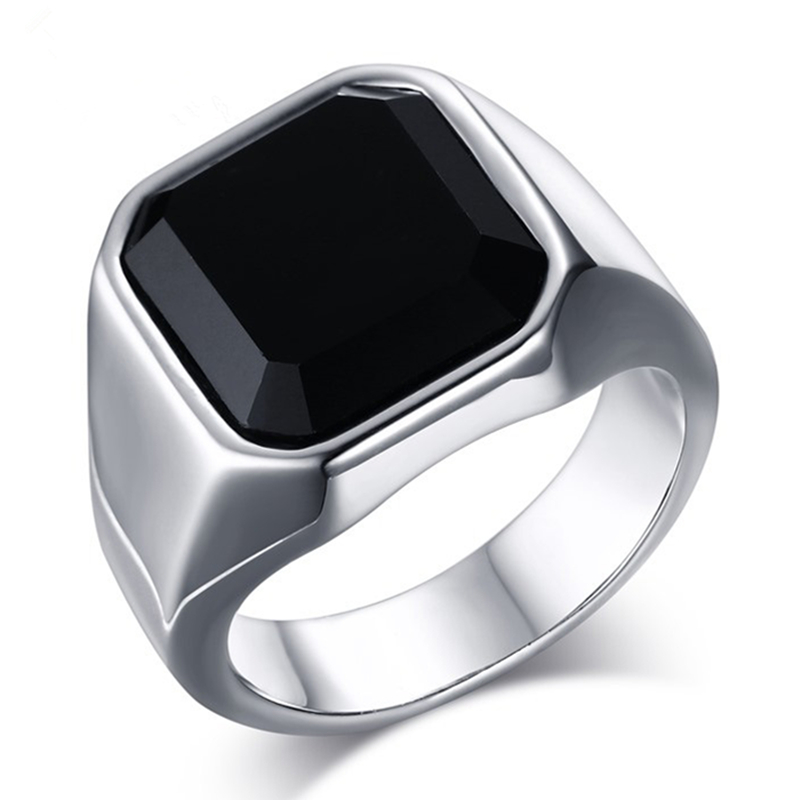 欧美男士霸气黑玛瑙戒指简约商务经典复古指环创意扳戒时尚饰品